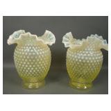 Two Fenton Topaz Opal Hobnail 6" Vases