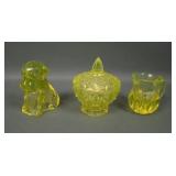 Three Piece Vaseline Glass Novelty Lot