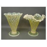 Two Fenton Topaz Opal Hobnail Vases