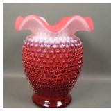Fenton Cranberry Opal Hobnail Ruffled Vase