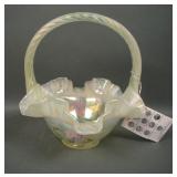 Fenton Topz Opal Curtain Optic Decorated Basket
