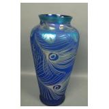 Fenton- Kelsey Murphy Blue Peacock Feathers Vase