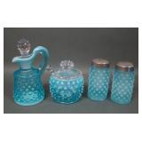 Six Piece Vintage Fenton Blue Opal Hobnail Lot