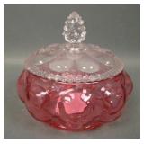 Fenton Cranberry Diamond Optic Melon Rib Powder