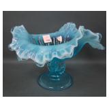 LG Wright Blue Opal Beaded Panels Ruffled Compote