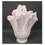 Fenton Milk Glass Hobnail Ftd Handkerchief  Vase