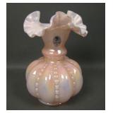 Fenton Iridised Blush Pink Beasded Melon Rib Vase