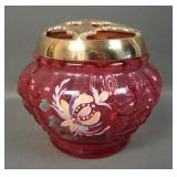Fenton Cranberry Decorated Potpourri Jar/ Lid