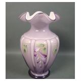 Fenton Lavender Cased Wisteria Decorated Vase