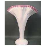 Vintage Fenton Apple Blossom Crest 13" Fan Vase