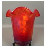 Fenton Red Sretch Diamond Optic Ruffled Vase