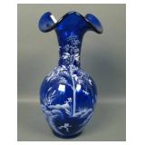 Fenton Cobalt Blue Dragonfly Pond Ruffled Vase