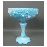 Fenton Blue Slag Cabbage Rose Compote
