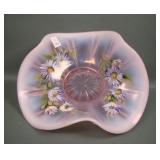 SGS/ Fenton Pink Opal Stretch Daisy Decorated Bowl