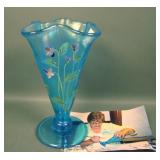 SGS Fenton Celeste Blue Clover Leaf Decorated Vase