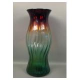 Large Art Glass Rubina Swirl Rib Vase