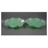 Two Fenton Jade Green # 100 Wide Rib Ftd Bowls
