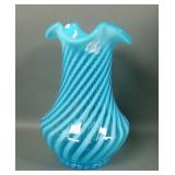 Fenton Blue Opal Swirl Optic Ruffled Vase