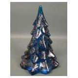 Fenton Blue Gold Glitter 7 1/2" Xmas Tree