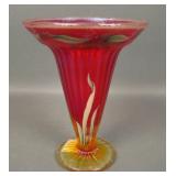 Fenton Red Stretch Fine Rib Gold Fish Decorated