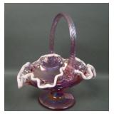 Fenton Iridised Dusty Rose White Crest Basket