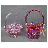 Two Fenton Iridised Handled Baskets