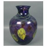 Dave Fetty Purple Spatter with leaf Decorated Vase