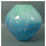 Dave Fetty Carribean Blue Bulbous Art Glass Vase
