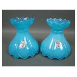 Two Fenton lotus Flower Sky Blue Candle Holders