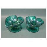 2 Fenton Green Stretch Whimsy Candle Holders