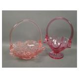 Two Fenton Crystal Pink Baskets