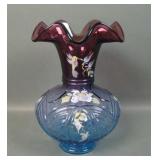 Fenton Hummingbird and Wild Rose Mulberry Vase