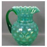 Beaumont Glass Co. Green Opal Coin Dot Pitcher