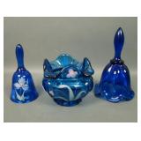 Three Fenton Coblat Blue Decorated Items