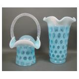 Two Fenton Blue Opal Coin Dot Items