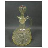Maker? Vaseline Finecut Cruet W/ Art Glass Stopper
