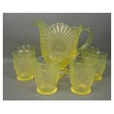 Mosser Vaseline Beaded Shell 7 Pc Water Set