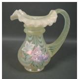 Fenton Topaz Opal Hydranges Decorated 6" Pitcher