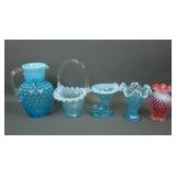 Lot of Five Vintage Fenton Opal Hobnail Items
