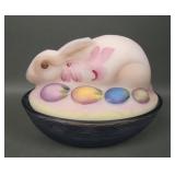 Fenton Decorated Bunny on Nest Covered Candy Dish