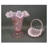 Two Fenton Pink Chiffon Glass Items