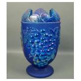 Northwood Glass Co. Blue Cupped Grape & Cable Vase