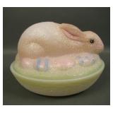 Fenton Glistening Woods Bunny on Nest Candy Dish