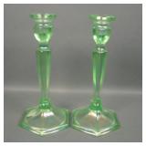 Fenton Floretine Green # 449 Candlsticks