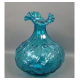 Fenton Crystal Teal Royale Swan Vase