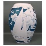 Fenton -Kelsey Murphy Sand Carved "Sail Away" Vase