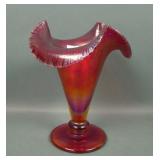 2005 Fenton SGS Red Stretch Glass Ruffled Vase