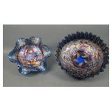 Two Fenton Blue Carnival Glass Bowls
