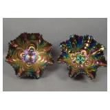 Two Imperial Purple Scroll Embossed Ruffled Bowls