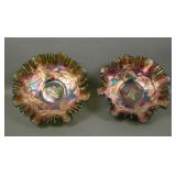 Two fenton Green Autumn Acorn 3/1 Edge Bowls